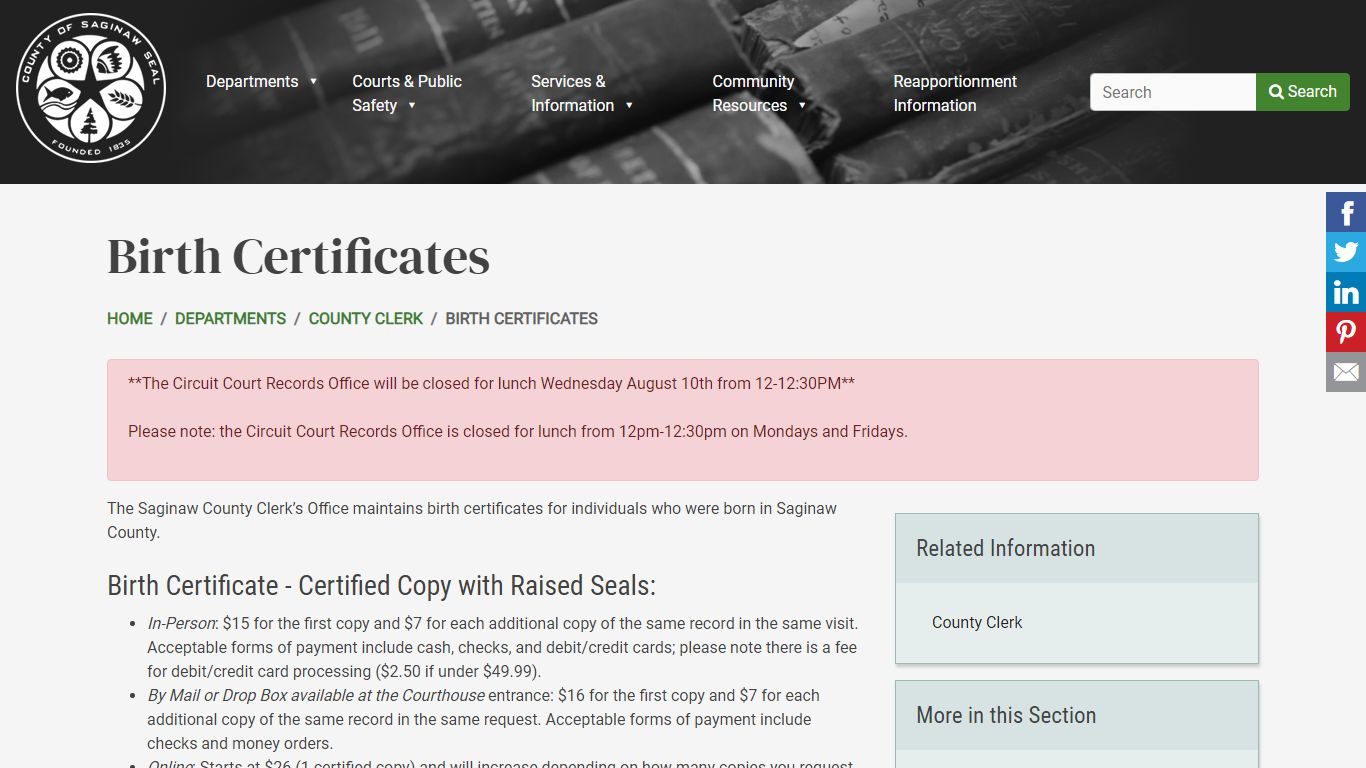 Birth Certificates | County of Saginaw, MI